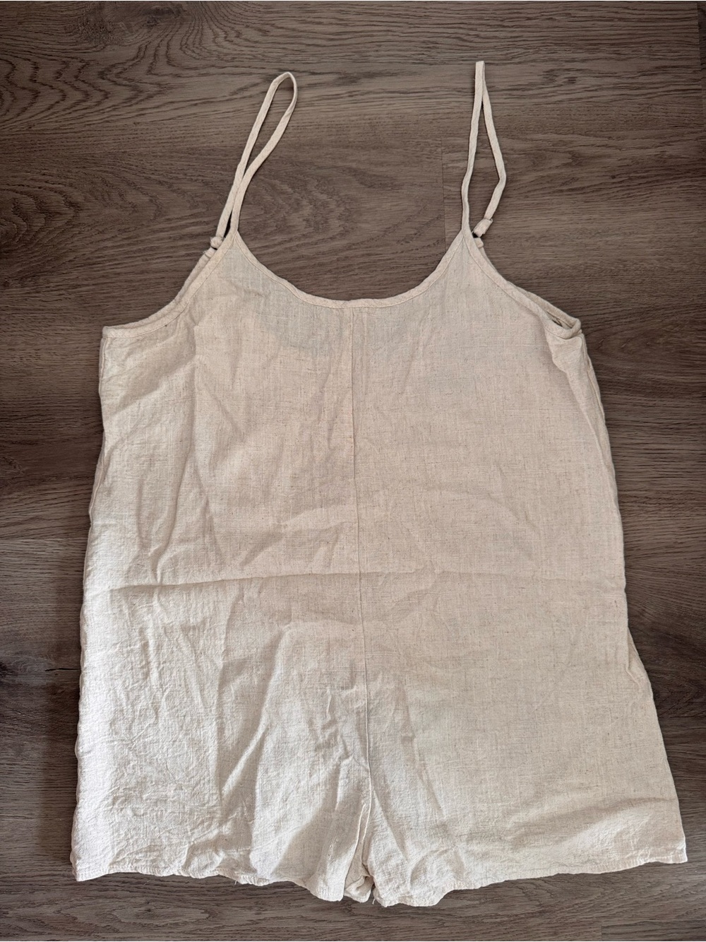 Linen-Blend Spaghetti Strap Romper in Natural